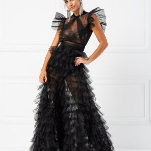 Kikiriki tulle transparent black long dress